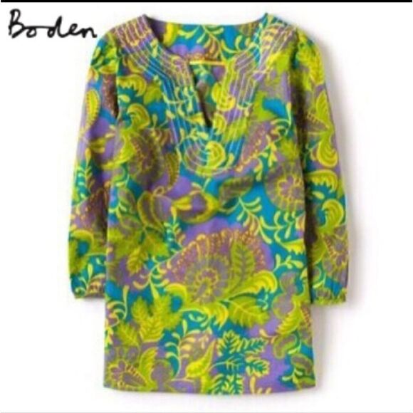 Boden Multi Colored Stitched V Neck Floral Tunic size 6 - Picture 1 of 5